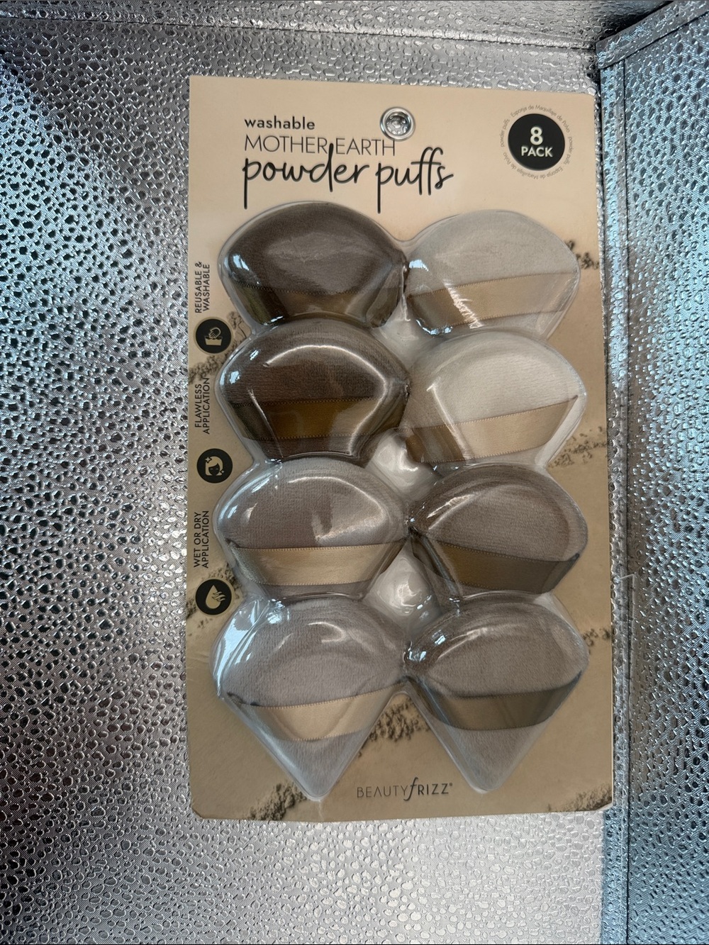 Mother Earth Powder Puffs 8-Pack - Neutral Beige & Gray